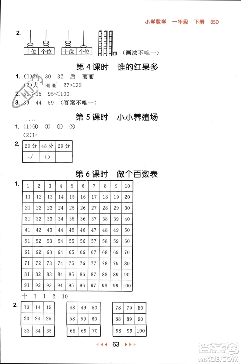 首都師范大學出版社2024年春53隨堂測一年級數(shù)學下冊北師大版參考答案