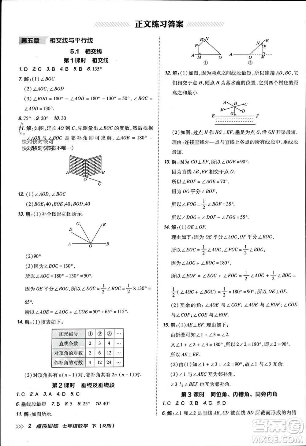 吉林教育出版社2024年春榮德基點(diǎn)撥訓(xùn)練七年級數(shù)學(xué)下冊人教版參考答案