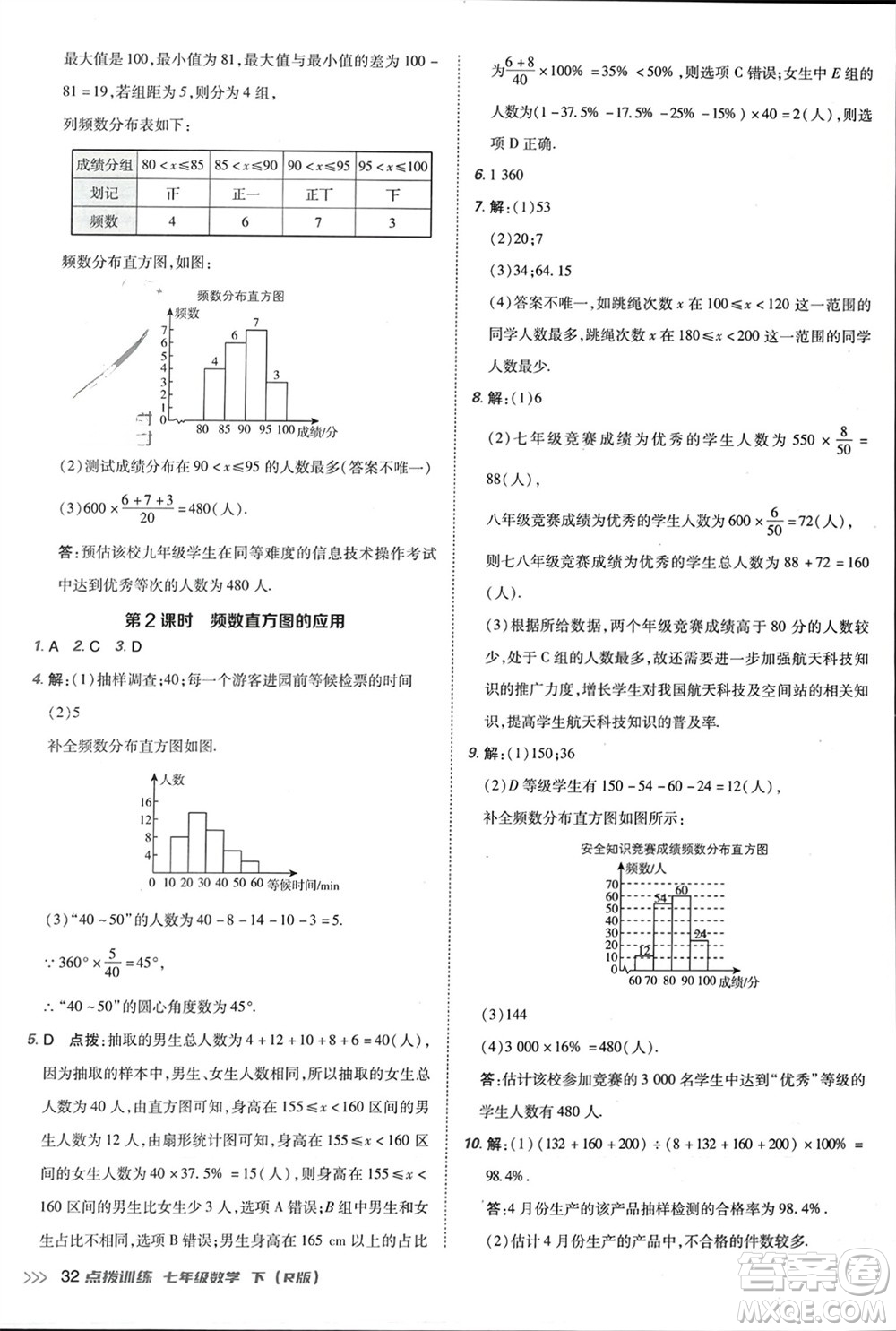 吉林教育出版社2024年春榮德基點(diǎn)撥訓(xùn)練七年級數(shù)學(xué)下冊人教版參考答案