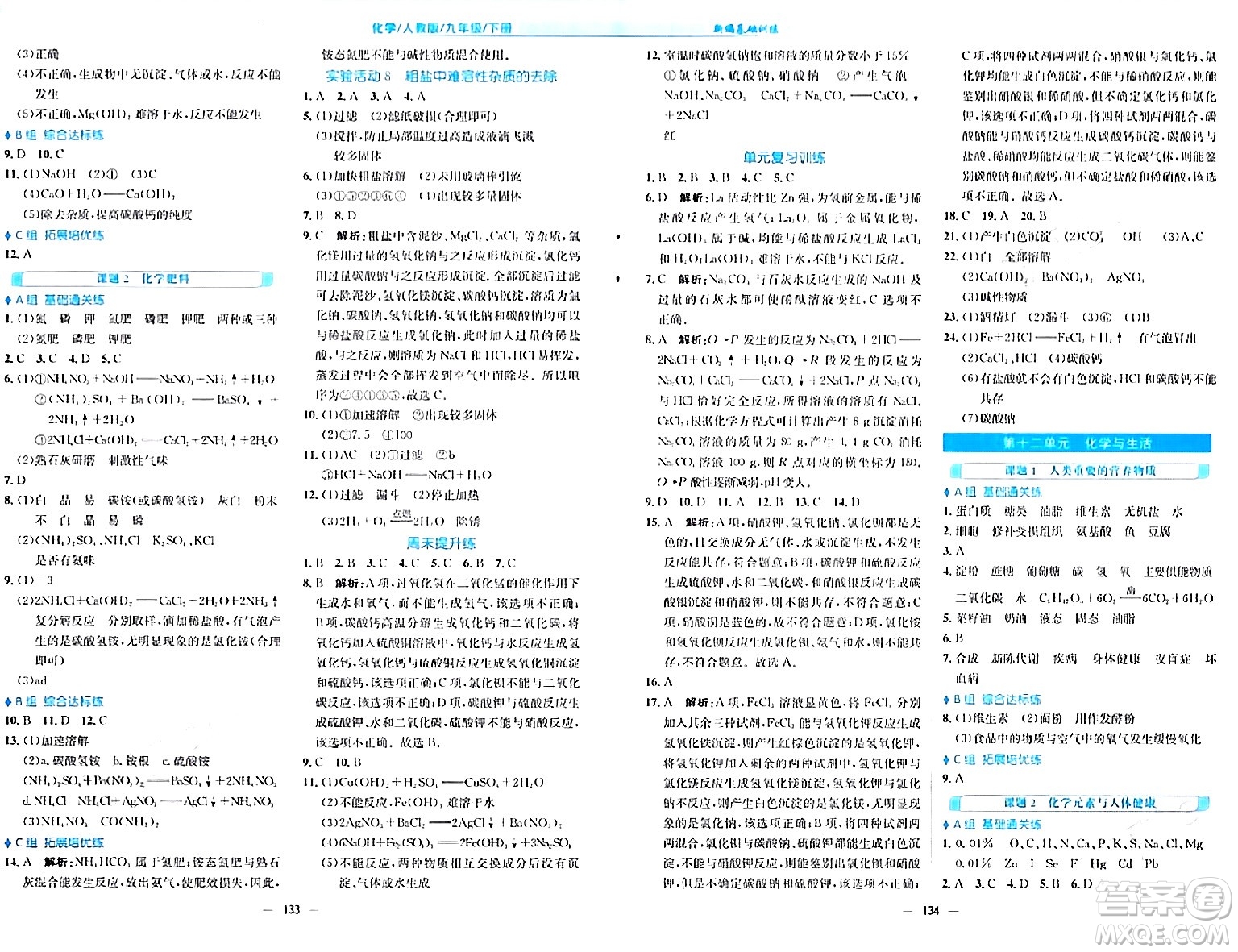 安徽教育出版社2024年春新編基礎(chǔ)訓(xùn)練九年級(jí)化學(xué)下冊(cè)人教版答案