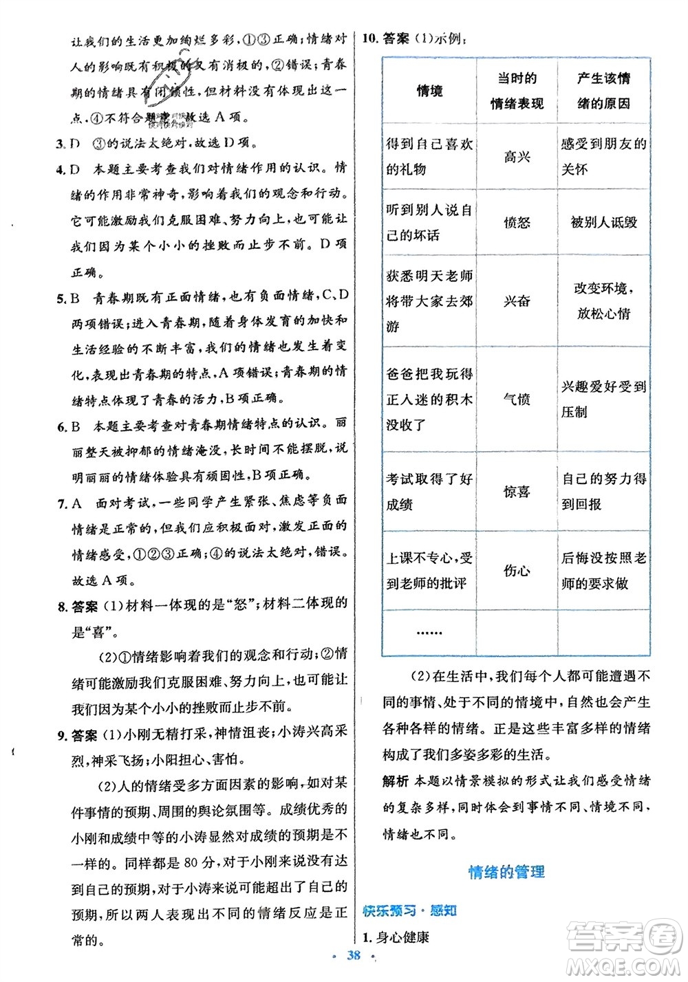 人民教育出版社2024年春初中同步測控優(yōu)化設(shè)計七年級道德與法治下冊人教版福建專版參考答案