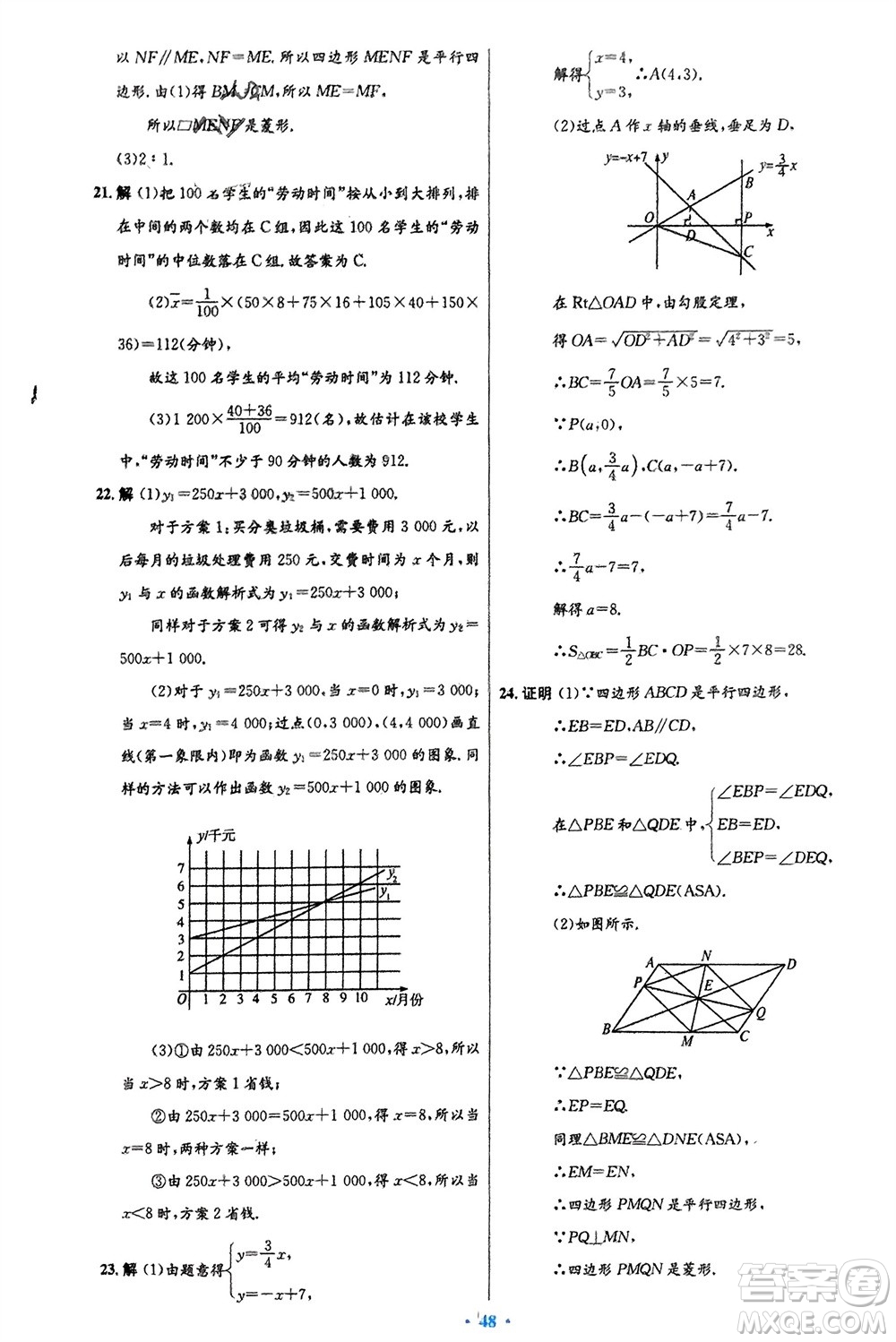 人民教育出版社2024年春初中同步測控優(yōu)化設(shè)計八年級數(shù)學下冊人教版福建專版參考答案