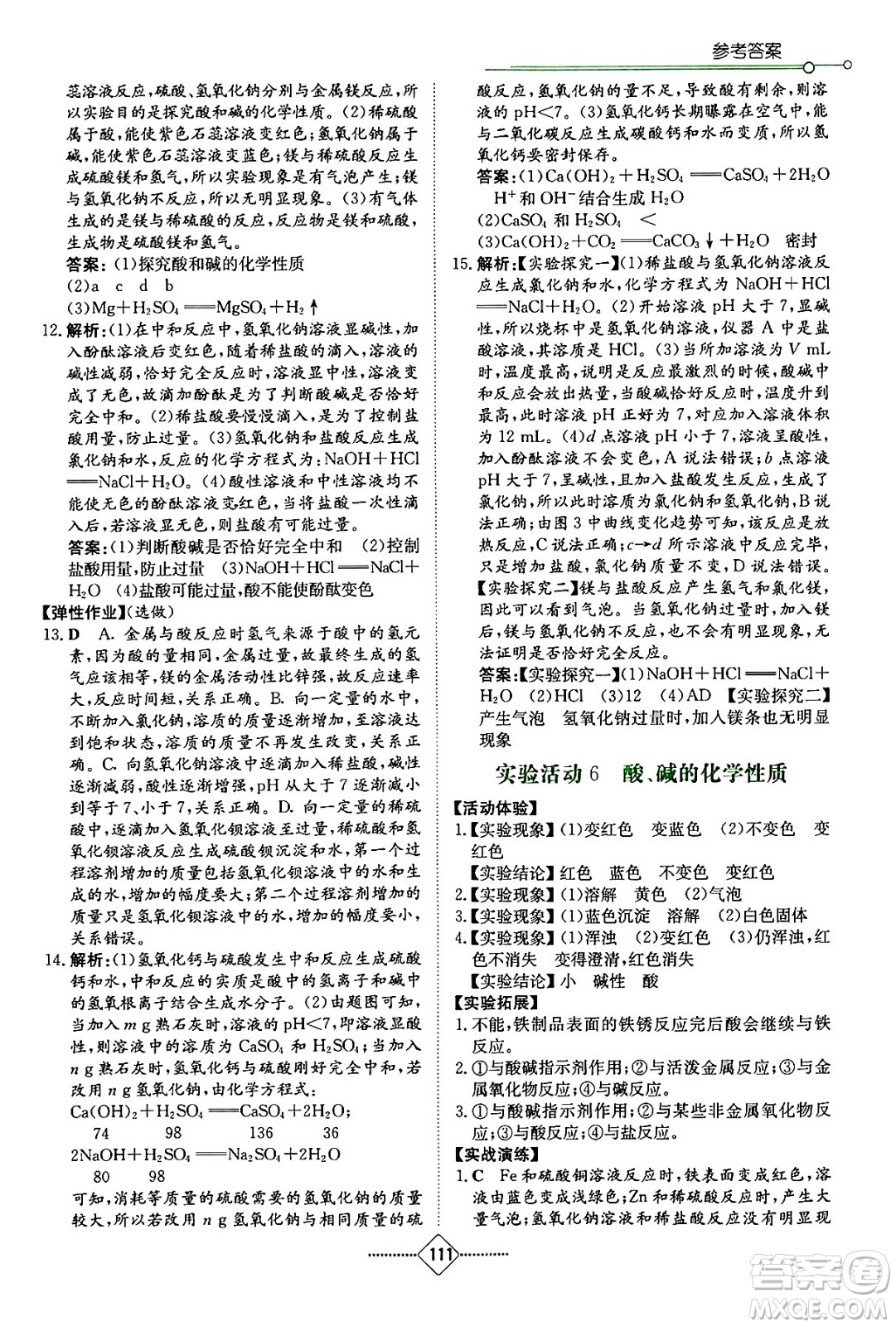 湖南教育出版社2024年春學(xué)法大視野九年級(jí)化學(xué)下冊(cè)人教版答案