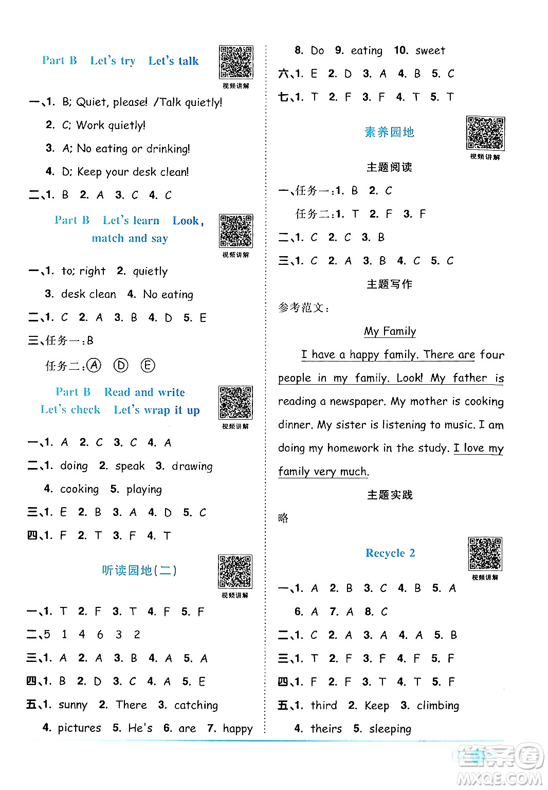 江西教育出版社2024年春陽光同學(xué)課時(shí)優(yōu)化作業(yè)五年級(jí)英語下冊(cè)人教版廣東專版答案