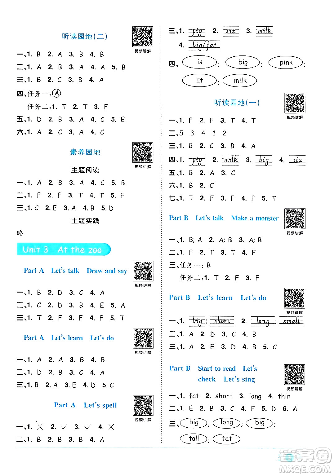 江西教育出版社2024年春陽光同學(xué)課時(shí)優(yōu)化作業(yè)三年級(jí)英語下冊人教版答案