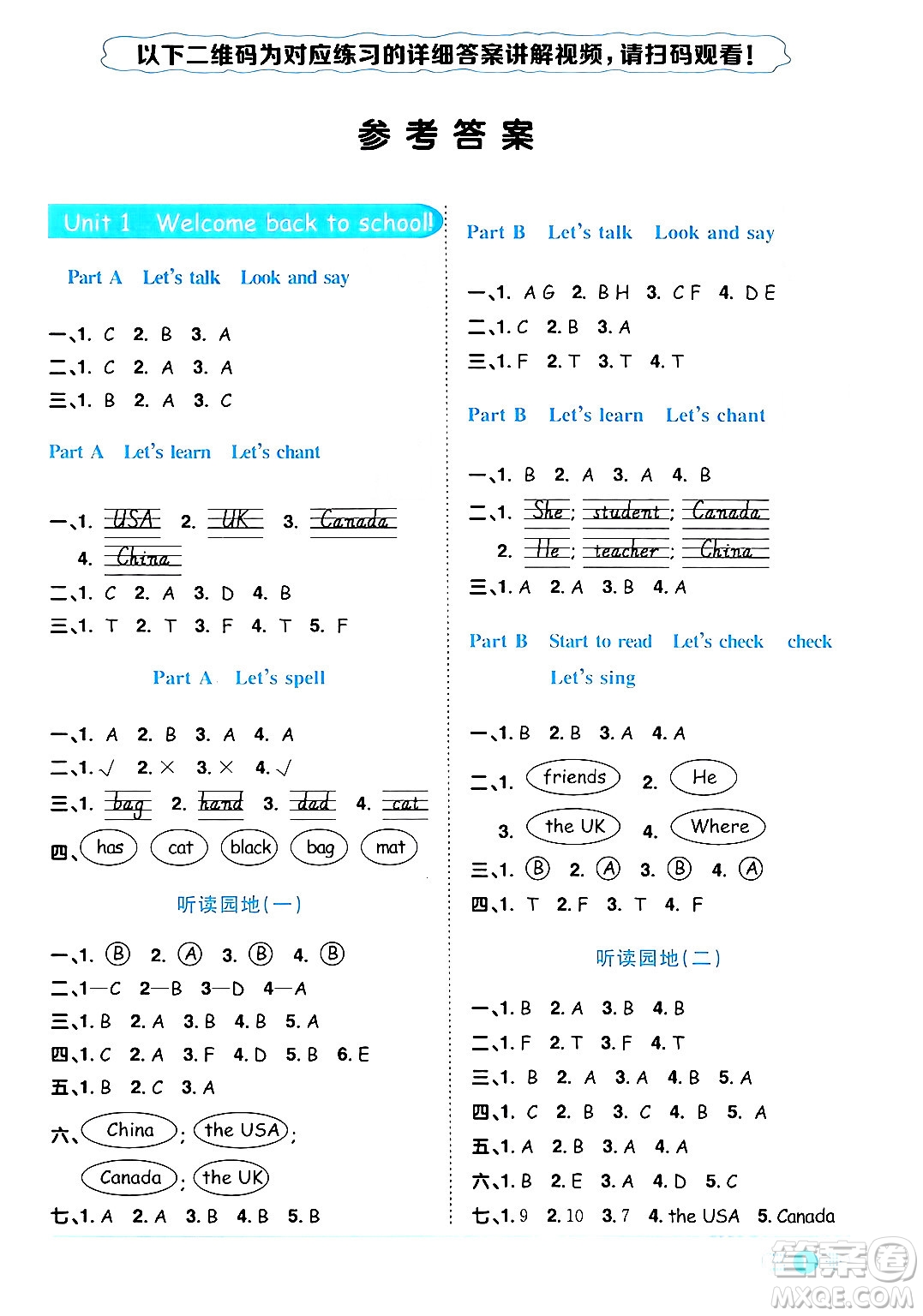 江西教育出版社2024年春陽光同學(xué)課時(shí)優(yōu)化作業(yè)三年級(jí)英語下冊人教版答案