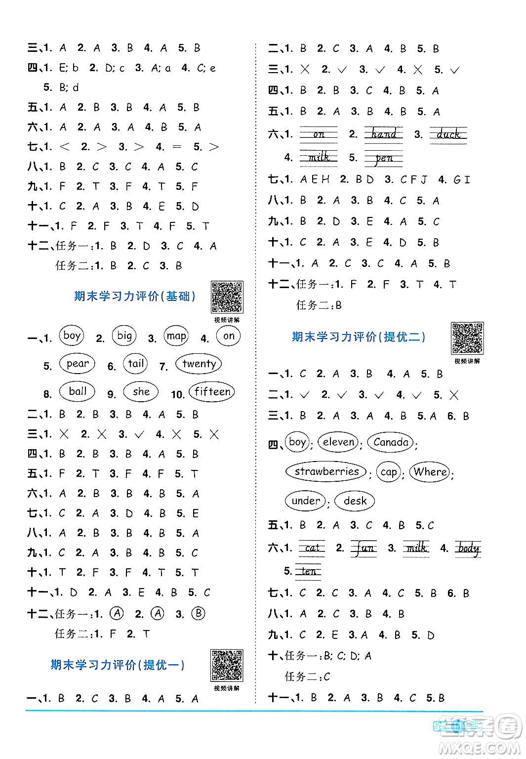 江西教育出版社2024年春陽光同學(xué)課時(shí)優(yōu)化作業(yè)三年級(jí)英語下冊人教版答案