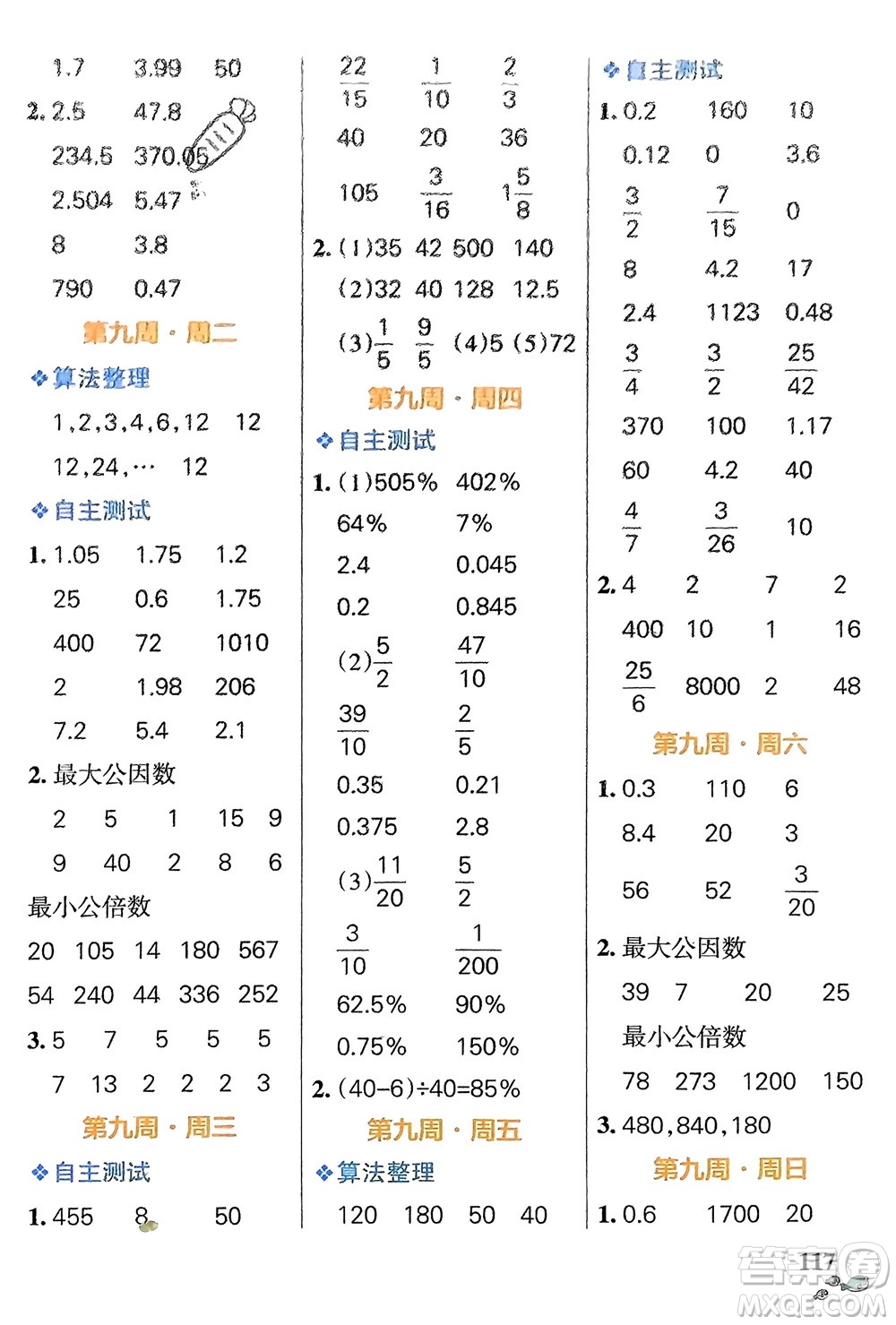 遼寧教育出版社2024年春小學(xué)學(xué)霸天天計(jì)算六年級數(shù)學(xué)下冊蘇教版參考答案