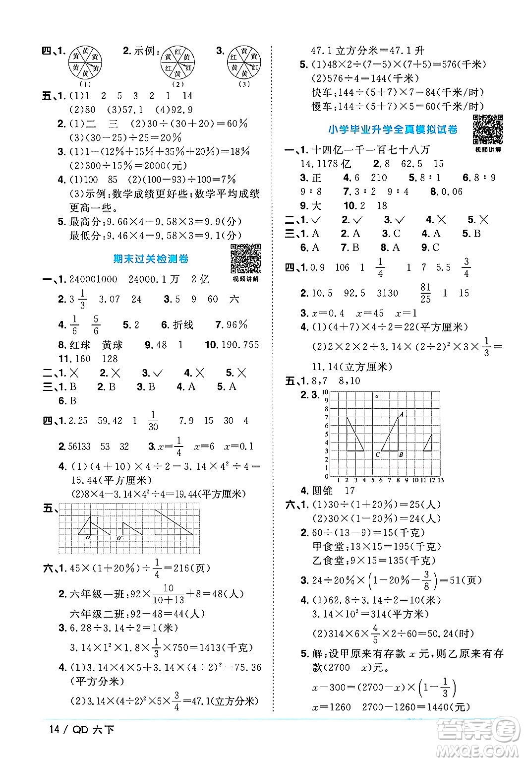 江西教育出版社2024年春陽(yáng)光同學(xué)課時(shí)優(yōu)化作業(yè)六年級(jí)數(shù)學(xué)下冊(cè)青島版答案