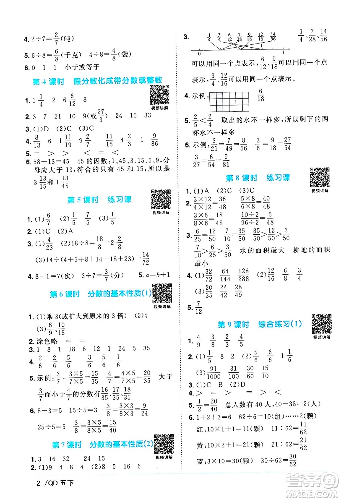 江西教育出版社2024年春陽光同學(xué)課時優(yōu)化作業(yè)五年級數(shù)學(xué)下冊青島版答案