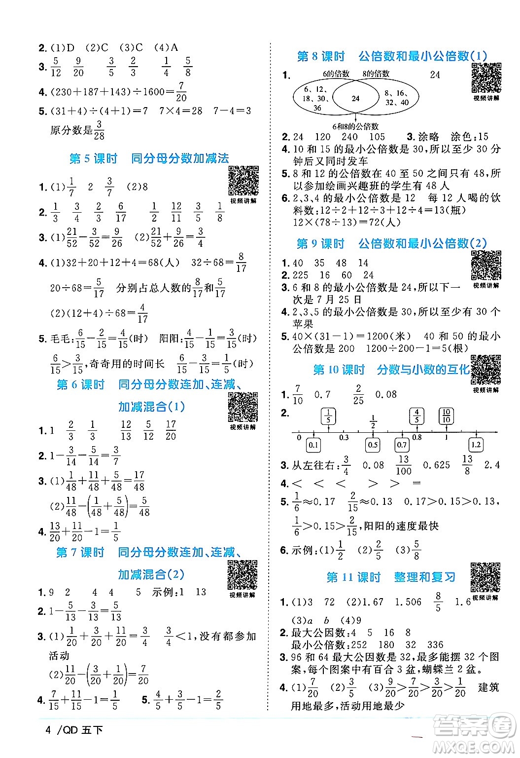 江西教育出版社2024年春陽光同學(xué)課時優(yōu)化作業(yè)五年級數(shù)學(xué)下冊青島版答案