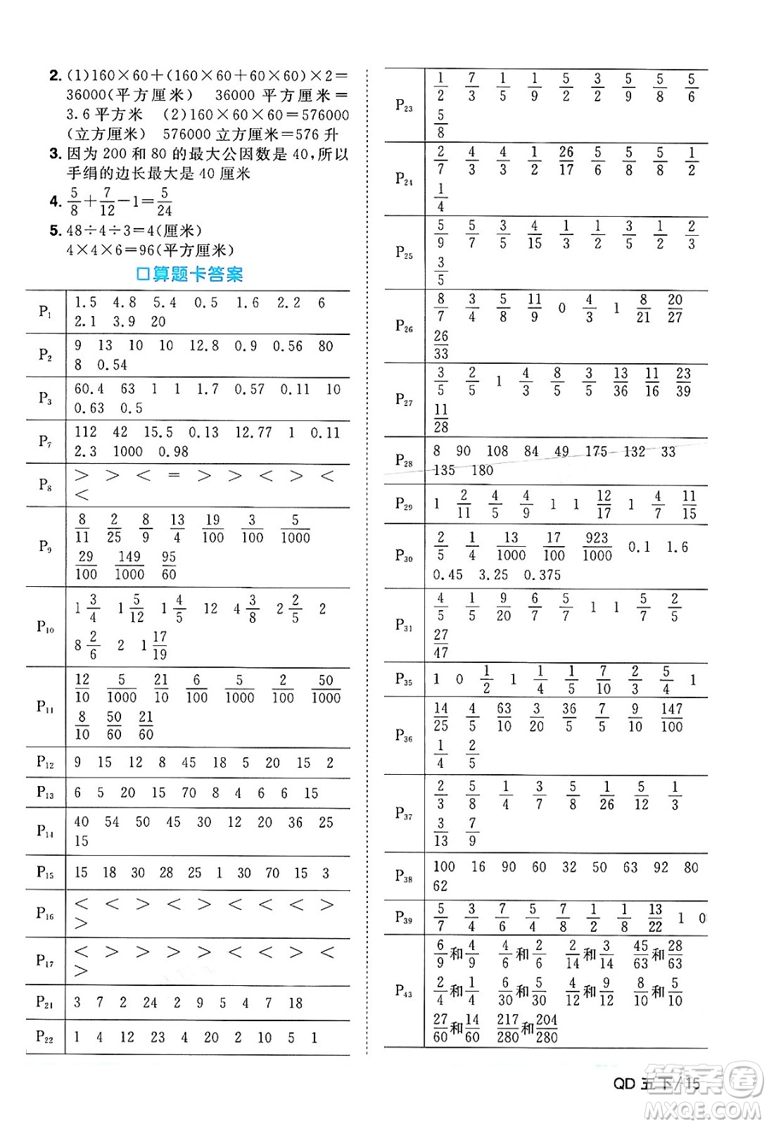 江西教育出版社2024年春陽光同學(xué)課時優(yōu)化作業(yè)五年級數(shù)學(xué)下冊青島版答案