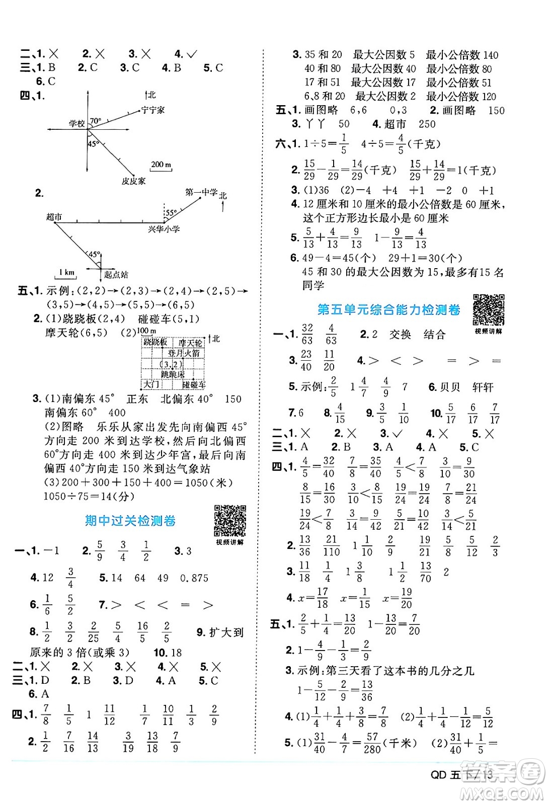 江西教育出版社2024年春陽光同學(xué)課時優(yōu)化作業(yè)五年級數(shù)學(xué)下冊青島版答案