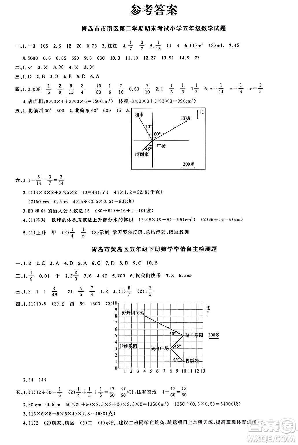 江西教育出版社2024年春陽光同學(xué)課時優(yōu)化作業(yè)五年級數(shù)學(xué)下冊青島版答案