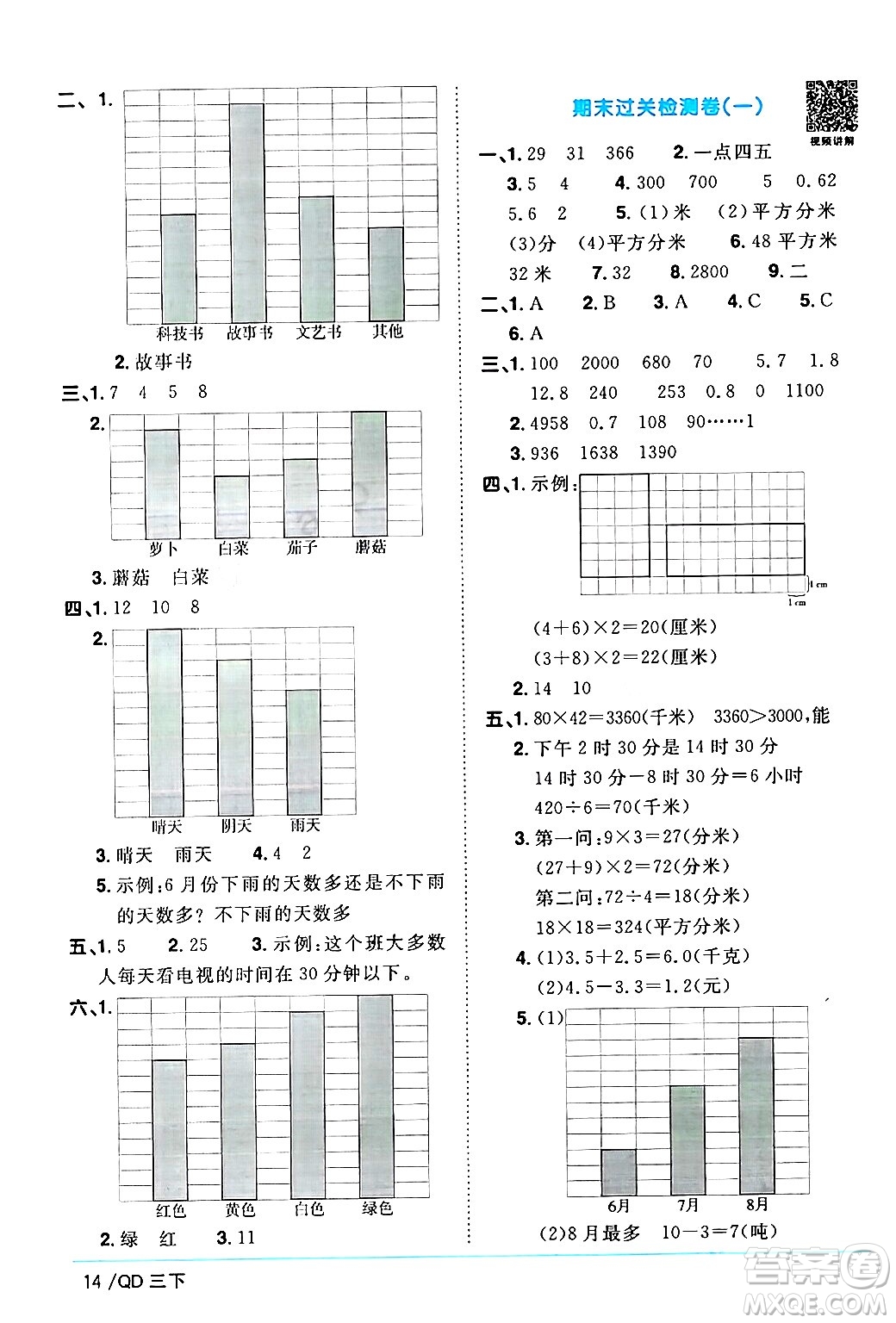 江西教育出版社2024年春陽光同學課時優(yōu)化作業(yè)三年級數(shù)學下冊青島版山東專版答案