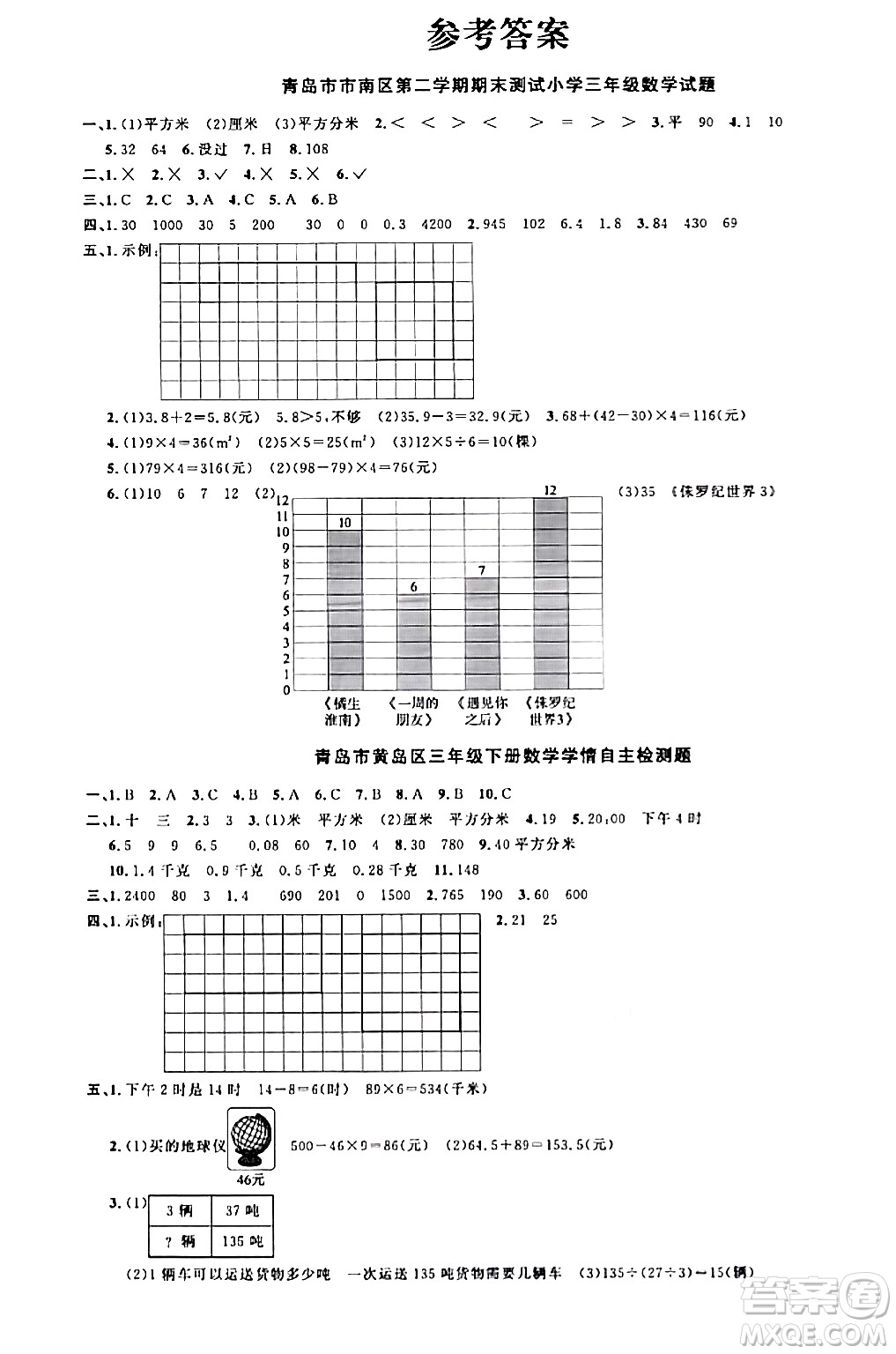 江西教育出版社2024年春陽光同學課時優(yōu)化作業(yè)三年級數(shù)學下冊青島版山東專版答案