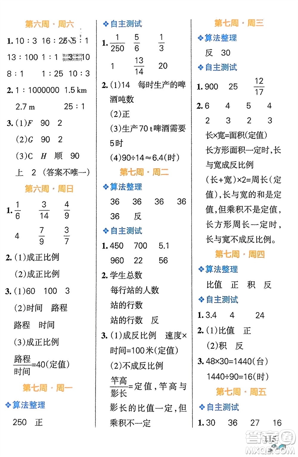 遼寧教育出版社2024年春小學(xué)學(xué)霸天天計(jì)算六年級(jí)數(shù)學(xué)下冊(cè)北師大版廣東專版參考答案