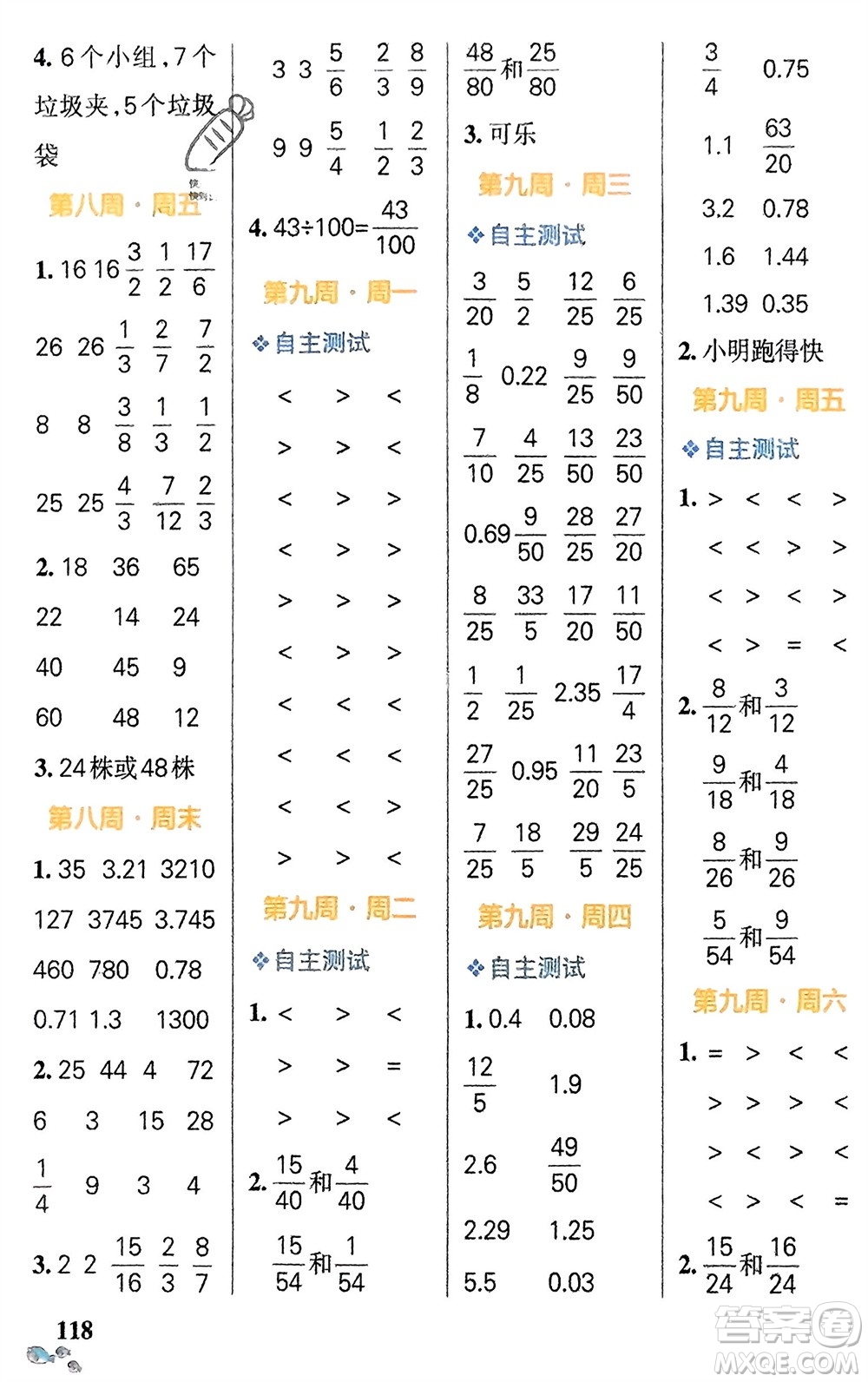 遼寧教育出版社2024年春小學(xué)學(xué)霸天天計算五年級數(shù)學(xué)下冊人教版廣東專版參考答案