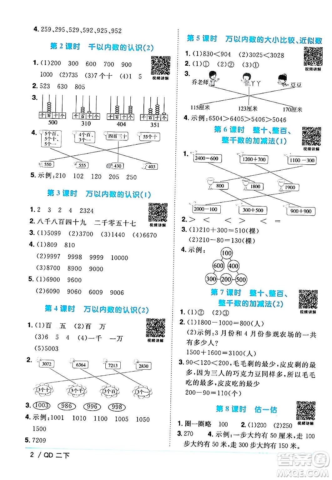 江西教育出版社2024年春陽光同學課時優(yōu)化作業(yè)二年級數(shù)學下冊青島版答案