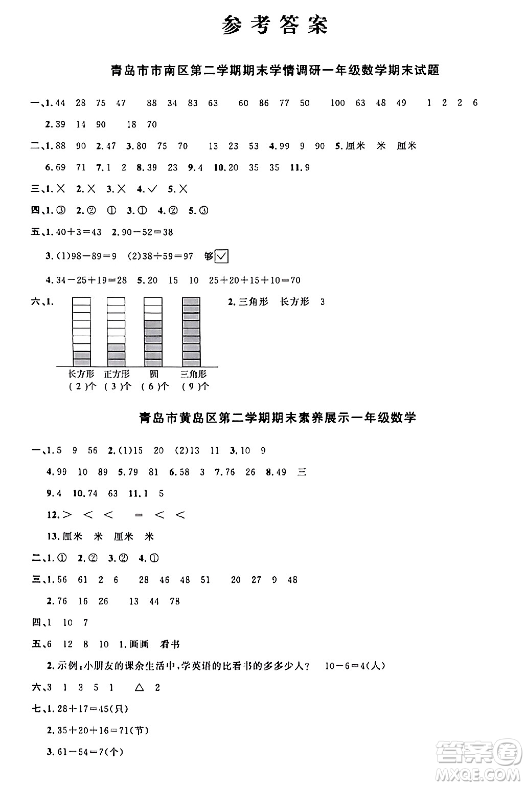 江西教育出版社2024年春陽光同學(xué)課時優(yōu)化作業(yè)一年級數(shù)學(xué)下冊青島版答案