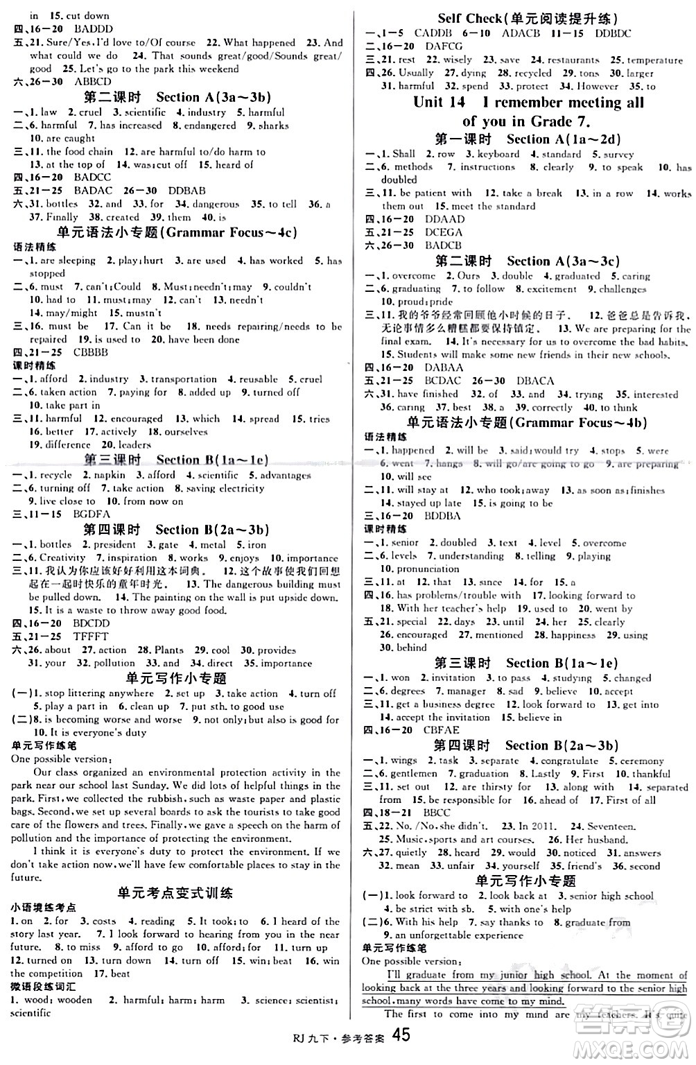 開明出版社2024年春名校課堂九年級(jí)英語(yǔ)下冊(cè)人教版答案