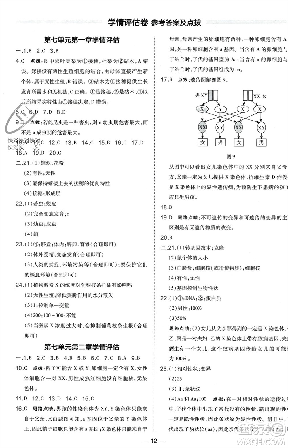 吉林教育出版社2024年春榮德基點撥訓(xùn)練八年級生物下冊人教版參考答案