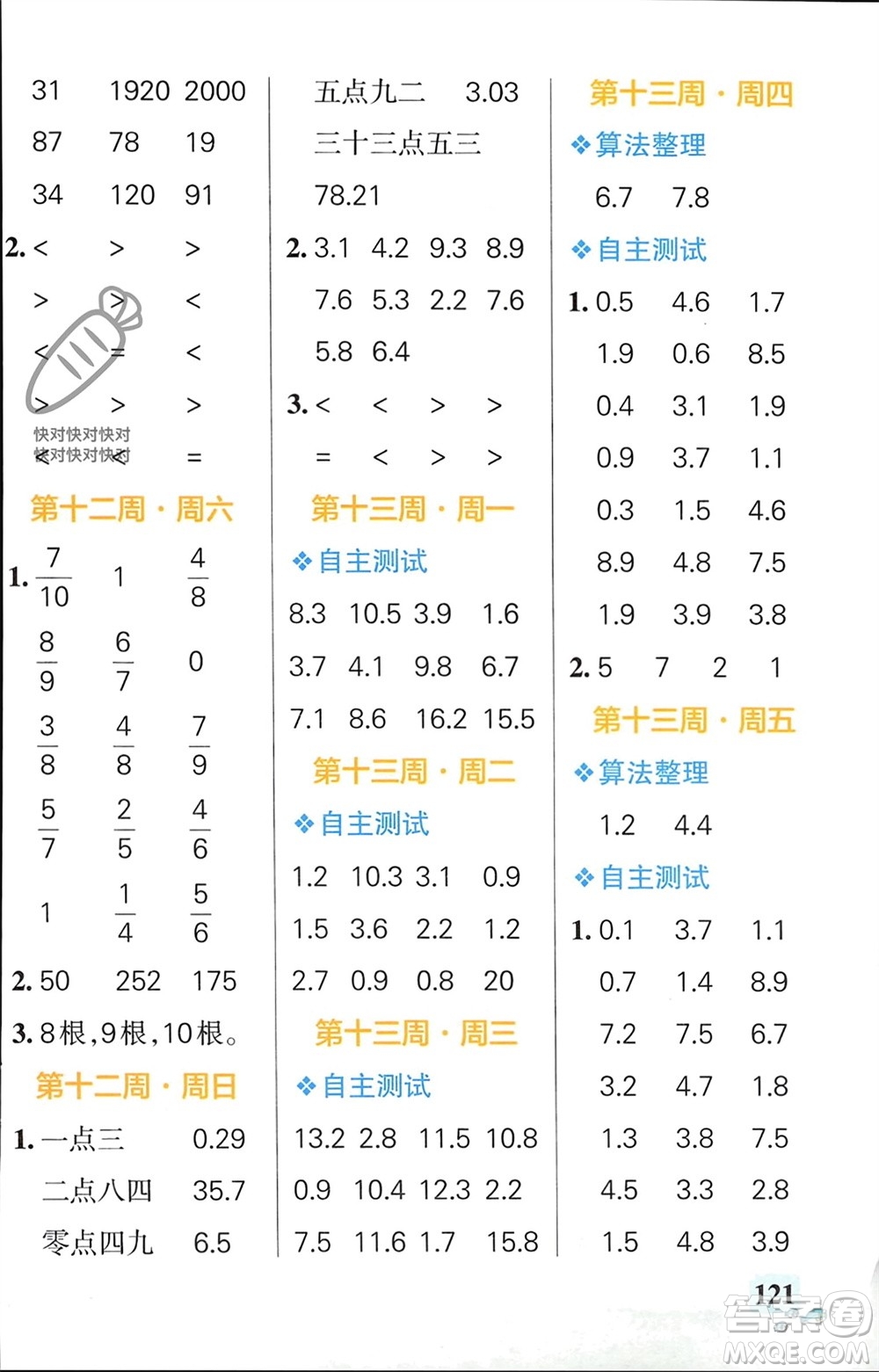 遼寧教育出版社2024年春小學學霸天天計算三年級數(shù)學下冊蘇教版參考答案