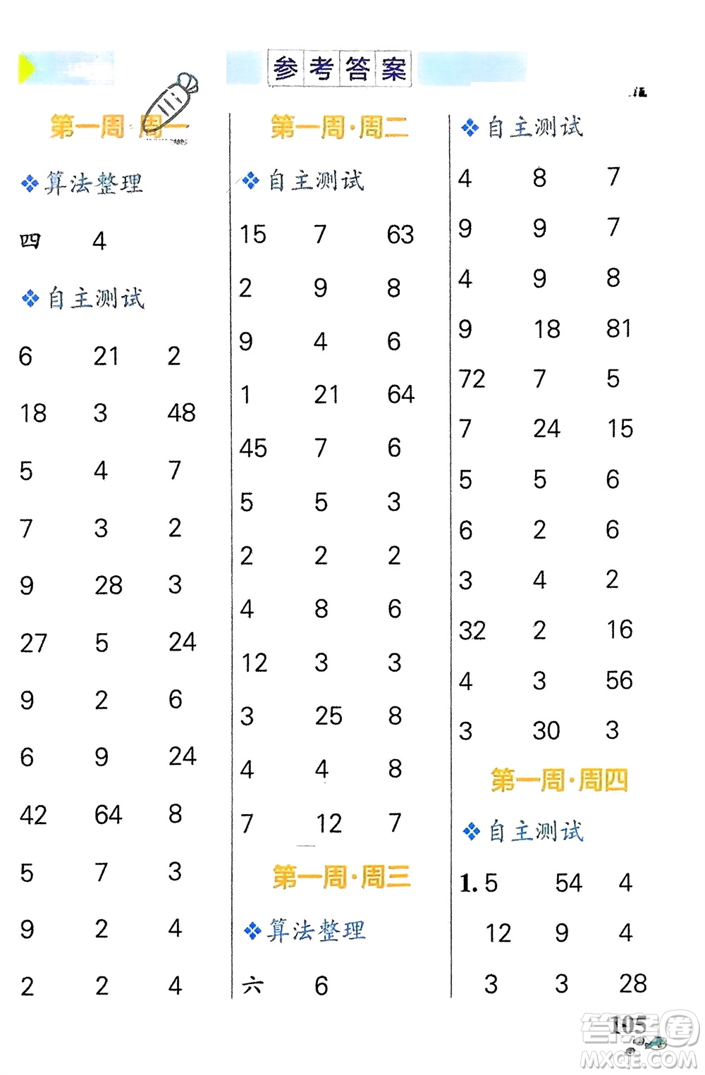 遼寧教育出版社2024年春小學(xué)學(xué)霸天天計(jì)算二年級數(shù)學(xué)下冊蘇教版參考答案