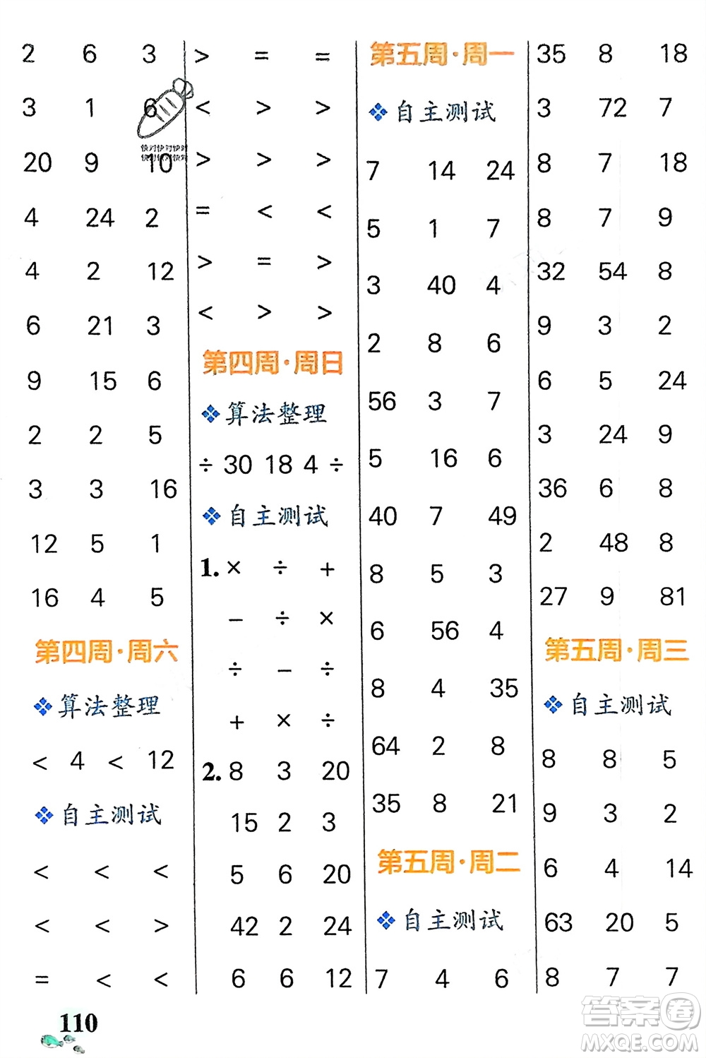 遼寧教育出版社2024年春小學(xué)學(xué)霸天天計算二年級數(shù)學(xué)下冊人教版廣東專版參考答案