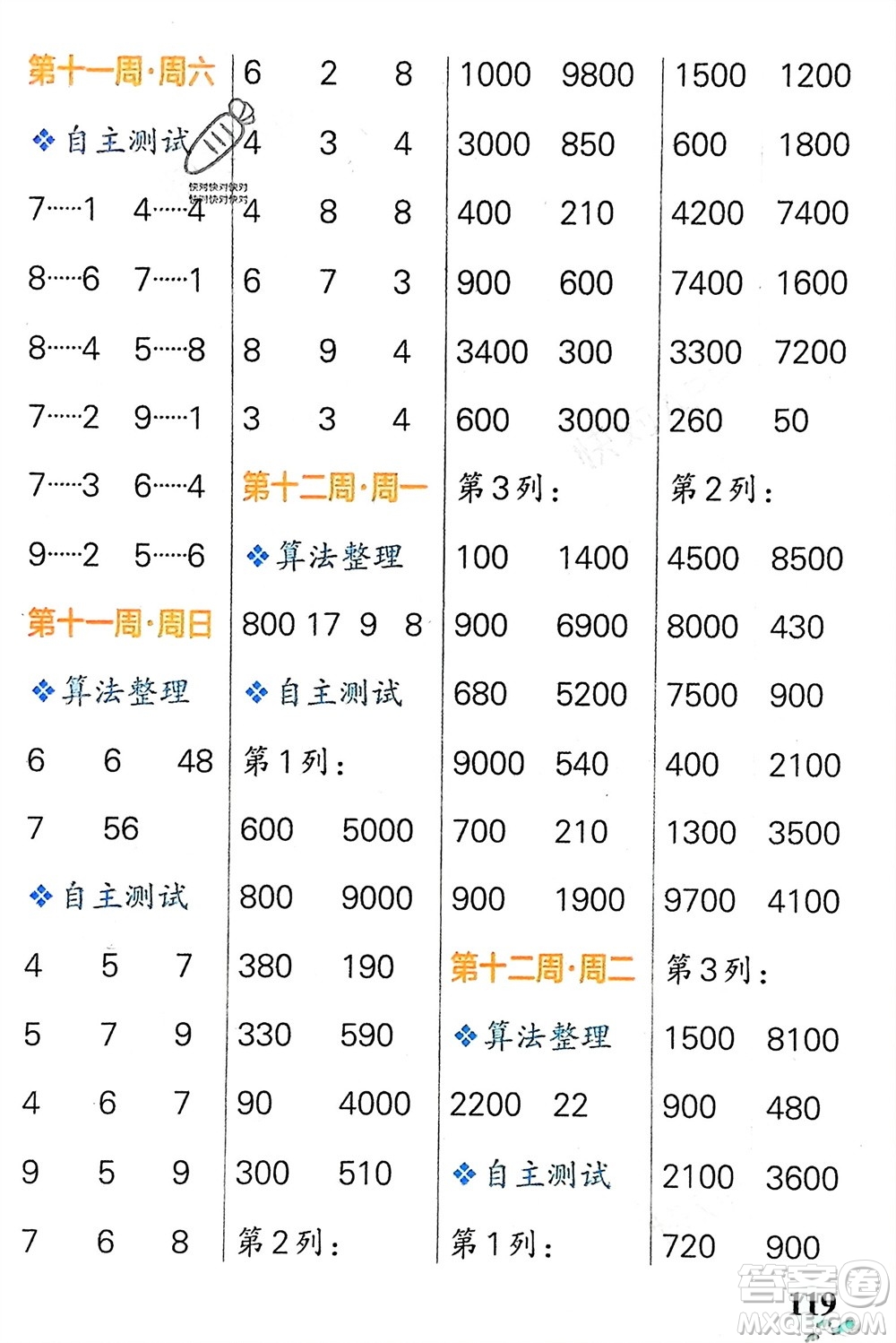 遼寧教育出版社2024年春小學(xué)學(xué)霸天天計算二年級數(shù)學(xué)下冊人教版廣東專版參考答案