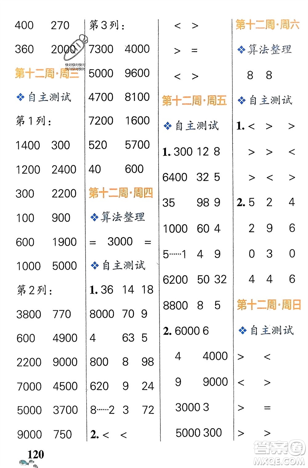 遼寧教育出版社2024年春小學(xué)學(xué)霸天天計算二年級數(shù)學(xué)下冊人教版廣東專版參考答案