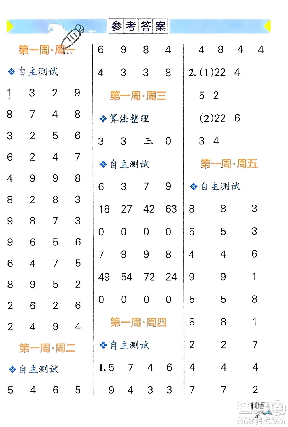 遼寧教育出版社2024年春小學學霸天天計算二年級數(shù)學下冊北師大版廣東專版參考答案