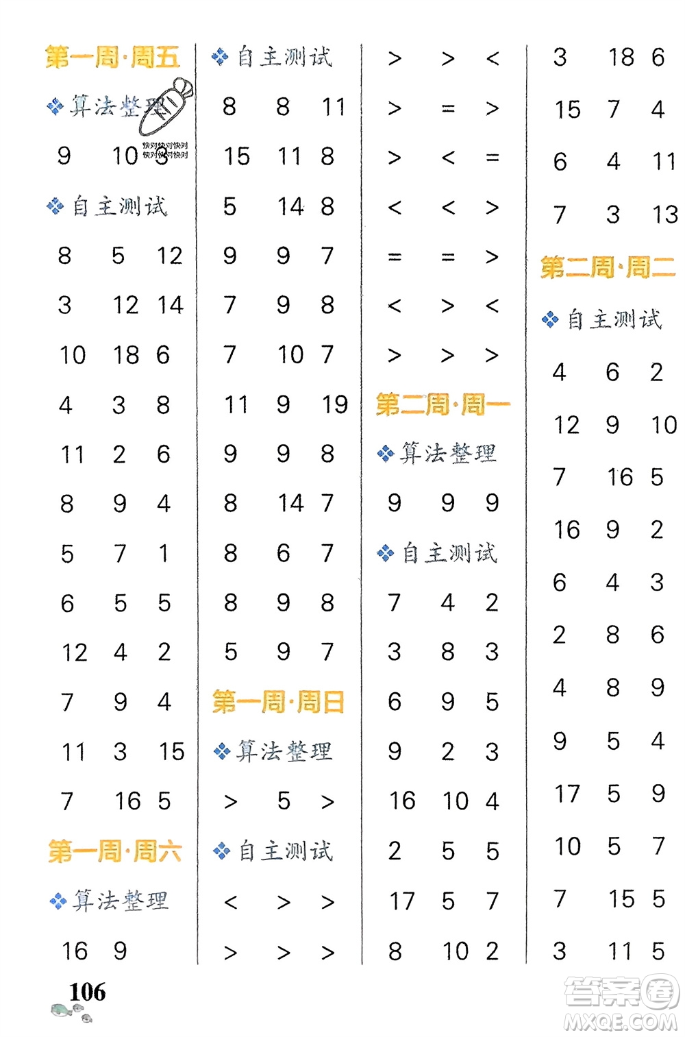 遼寧教育出版社2024年春小學學霸天天計算一年級數(shù)學下冊蘇教版參考答案