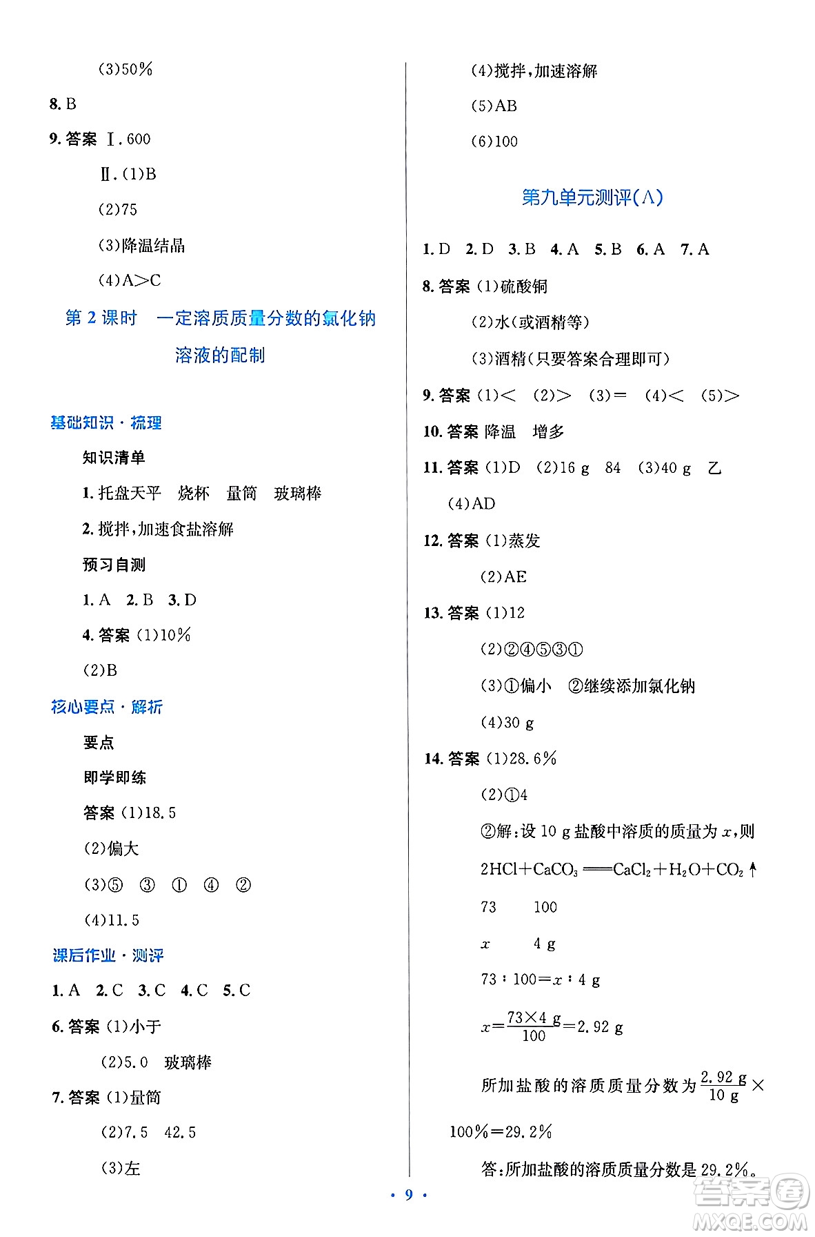 人民教育出版社2024年春人教金學(xué)典同步解析與測(cè)評(píng)學(xué)考練九年級(jí)化學(xué)下冊(cè)人教版廣東專版答案