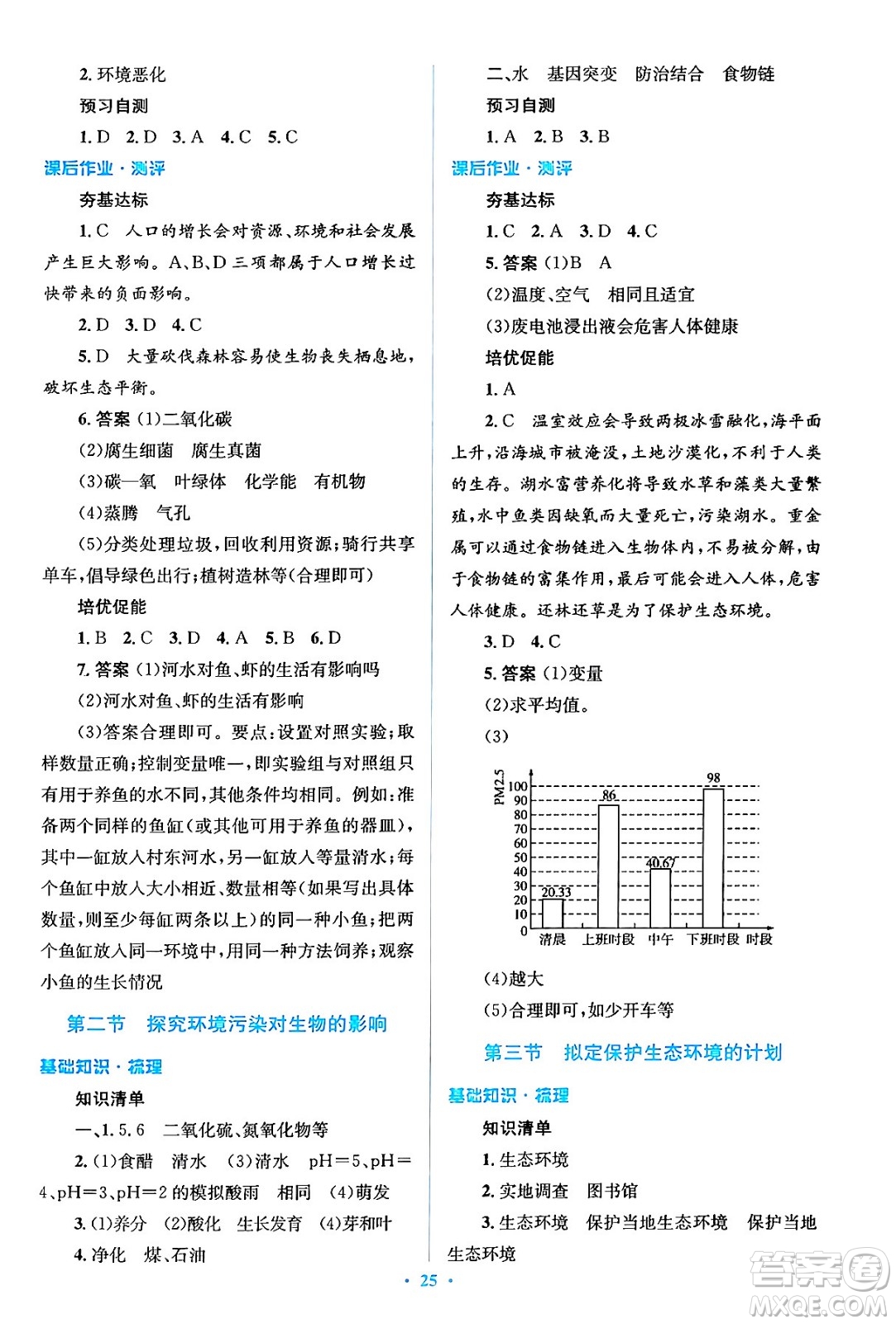 人民教育出版社2024年春人教金學(xué)典同步解析與測評學(xué)考練七年級生物下冊人教版答案