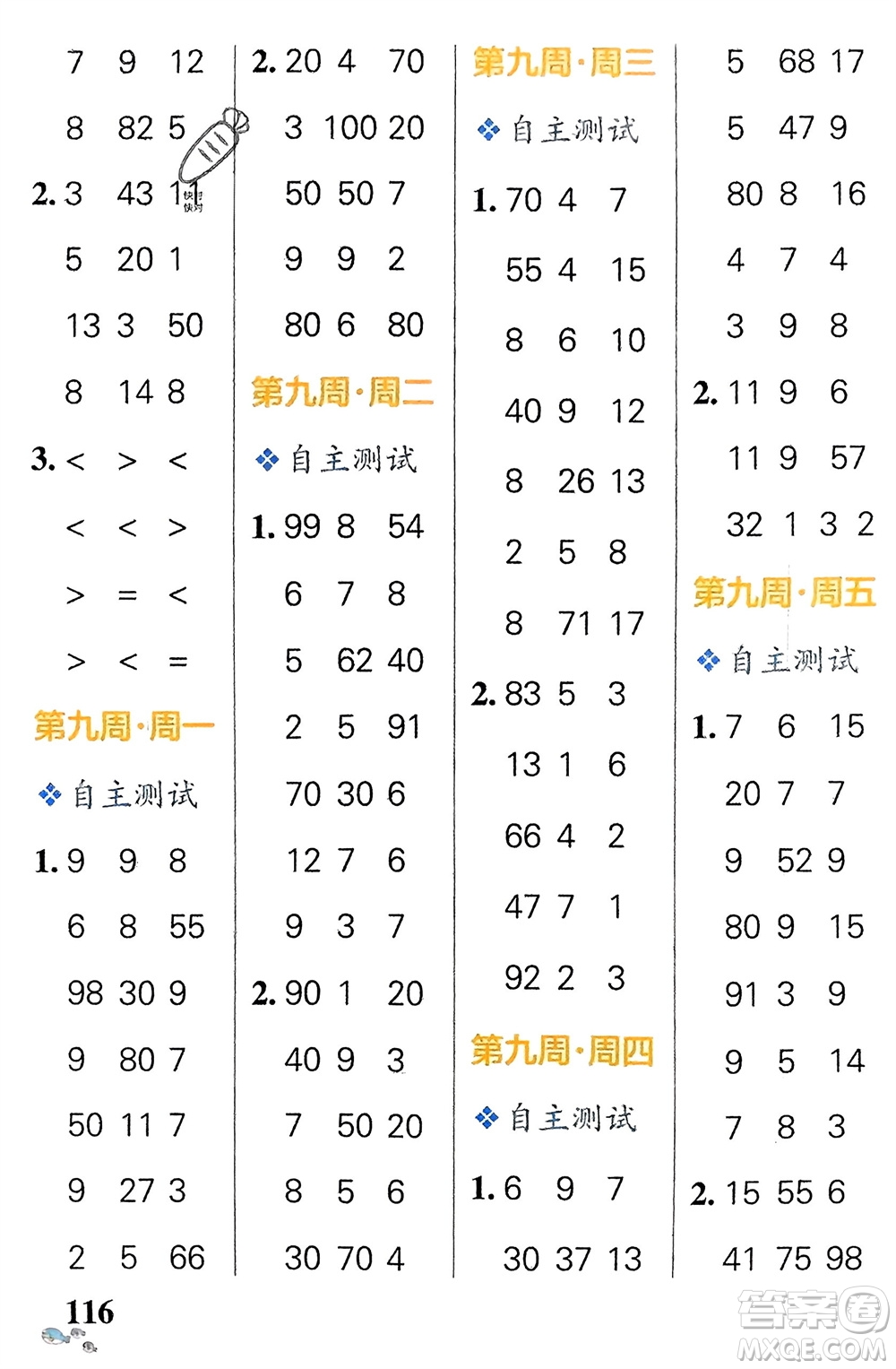 遼寧教育出版社2024年春小學學霸天天計算一年級數(shù)學下冊人教版廣東專版參考答案