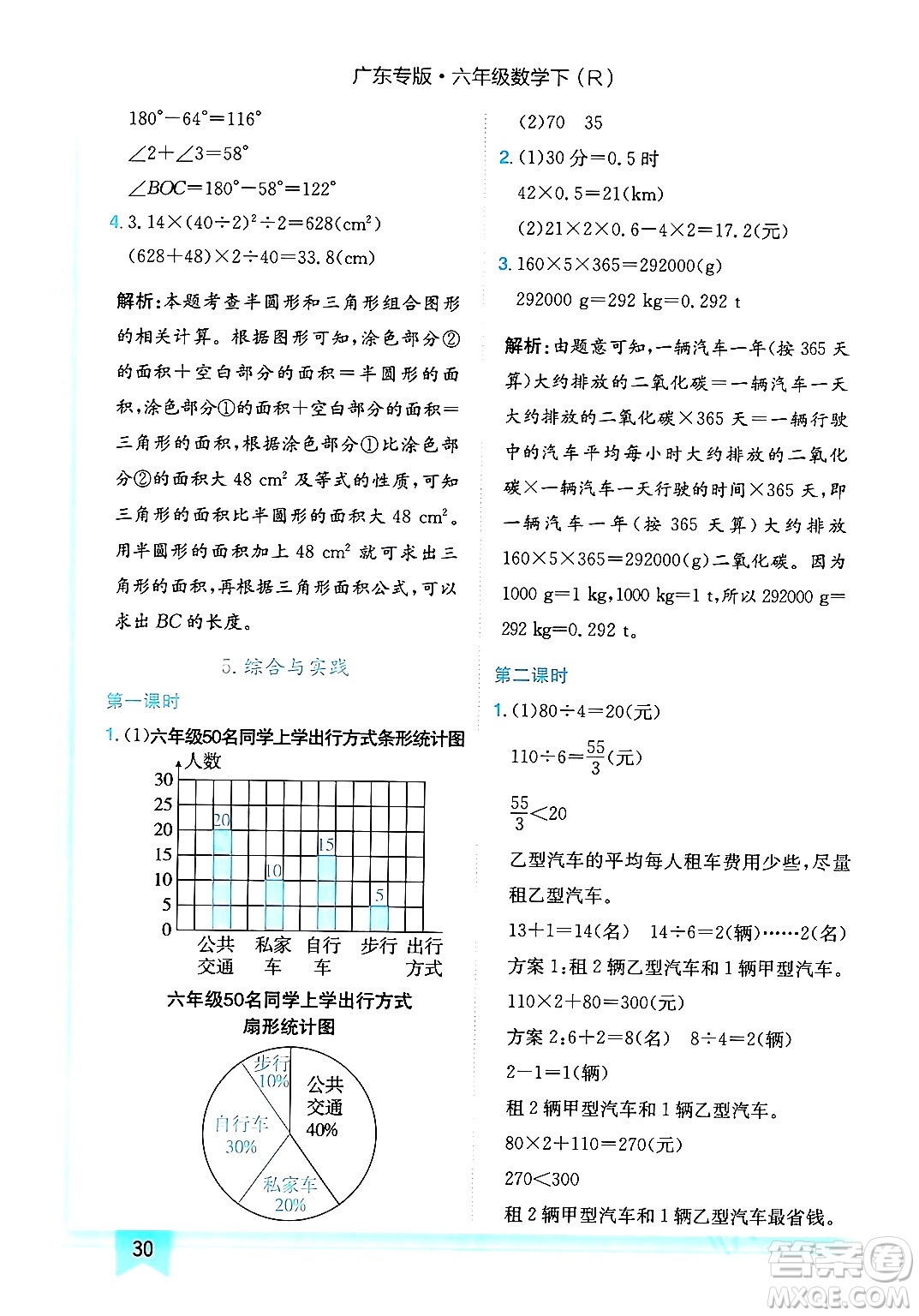 龍門書局2024年春黃岡小狀元作業(yè)本六年級數(shù)學(xué)下冊人教版廣東專版答案