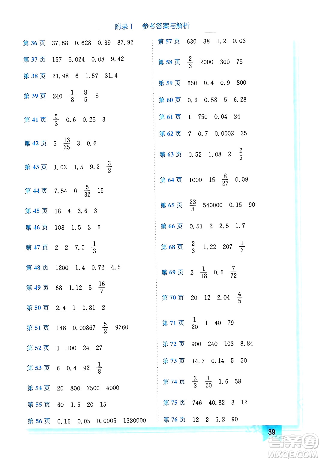 龍門書局2024年春黃岡小狀元作業(yè)本六年級數(shù)學(xué)下冊人教版廣東專版答案