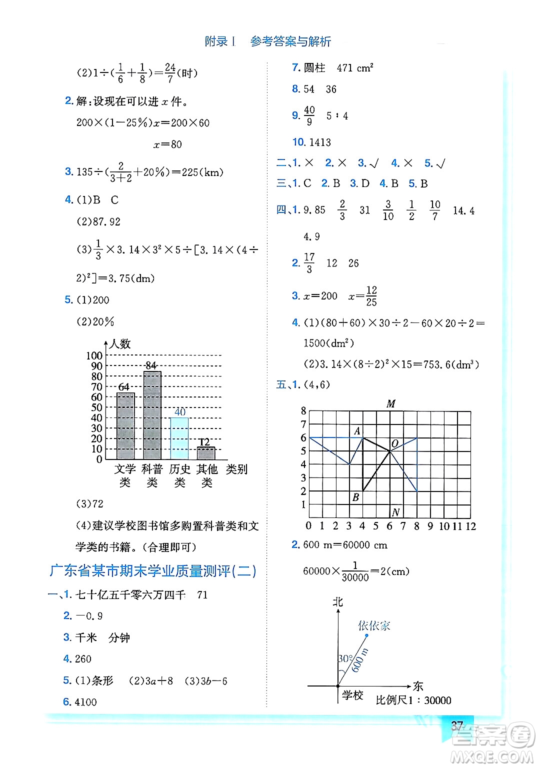 龍門書局2024年春黃岡小狀元作業(yè)本六年級數(shù)學(xué)下冊人教版廣東專版答案