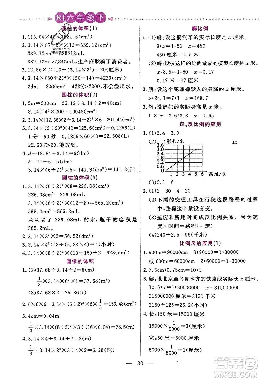 陽(yáng)光出版社2024年春揚(yáng)帆文化星級(jí)口算天天練六年級(jí)數(shù)學(xué)下冊(cè)人教版參考答案