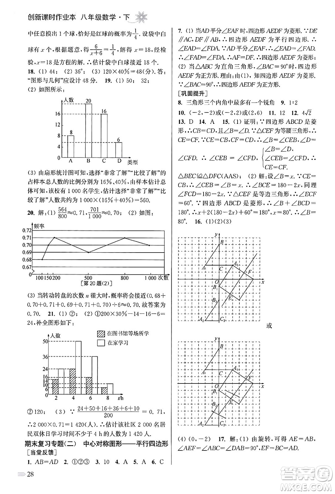 江蘇鳳凰美術(shù)出版社2024年春創(chuàng)新課時(shí)作業(yè)本八年級(jí)數(shù)學(xué)下冊(cè)江蘇版答案