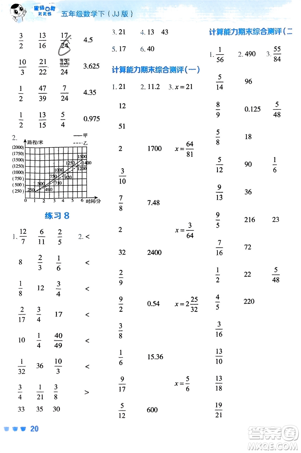 安徽教育出版社2024年春榮德基星級口算天天練五年級數(shù)學(xué)下冊冀教版參考答案