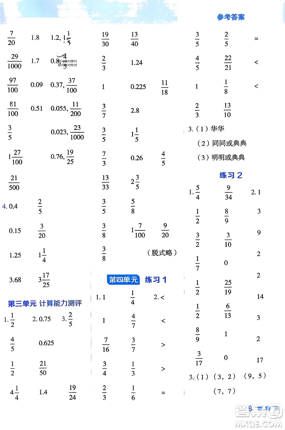 安徽教育出版社2024年春榮德基星級口算天天練五年級數(shù)學下冊青島版參考答案