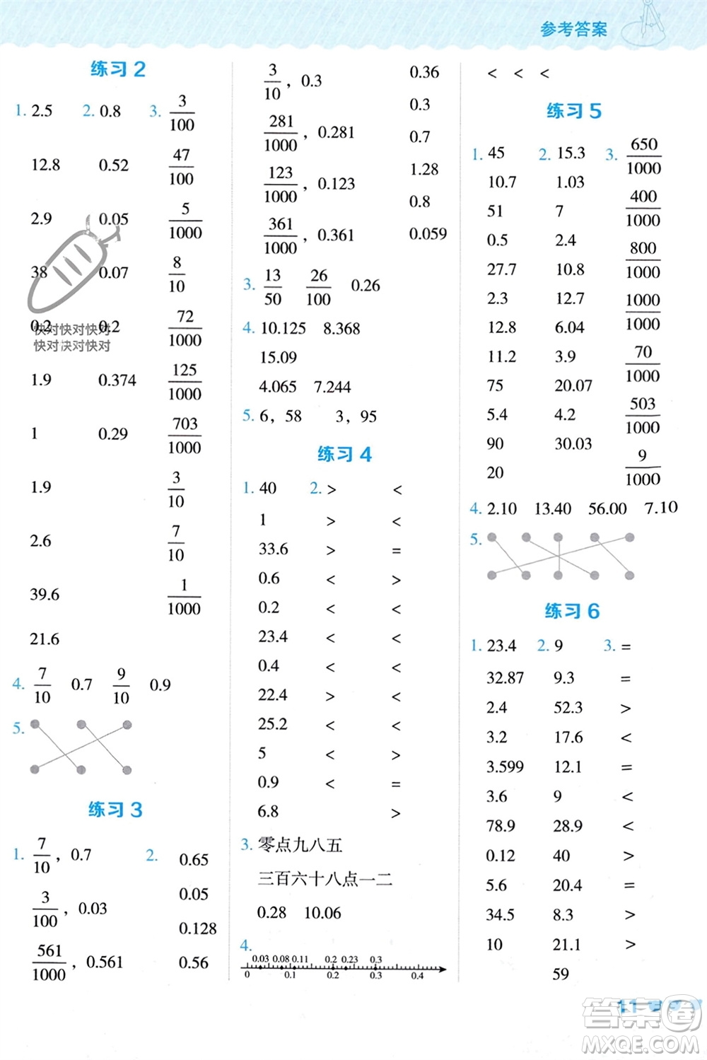 安徽教育出版社2024年春榮德基星級口算天天練四年級數(shù)學(xué)下冊冀教版參考答案