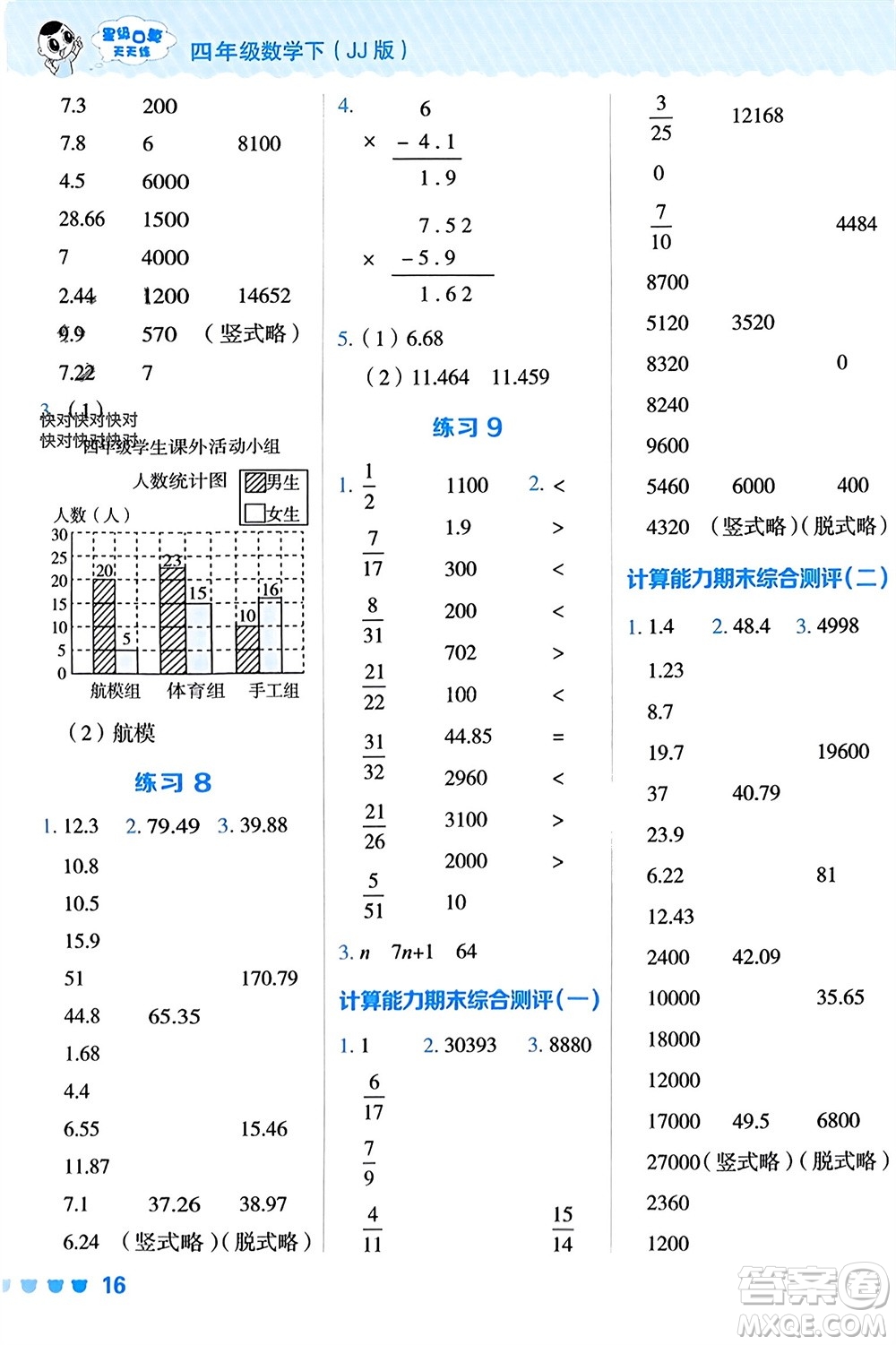 安徽教育出版社2024年春榮德基星級口算天天練四年級數(shù)學(xué)下冊冀教版參考答案