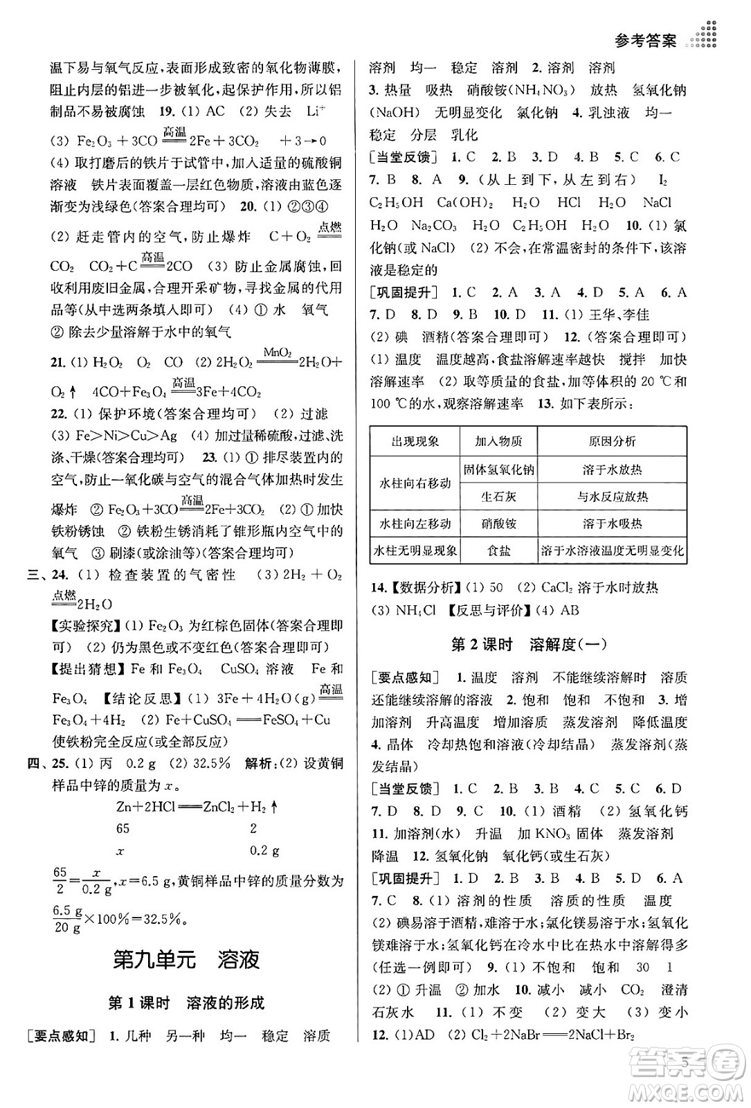 江蘇鳳凰美術(shù)出版社2024年春創(chuàng)新課時作業(yè)本九年級化學(xué)下冊全國版答案