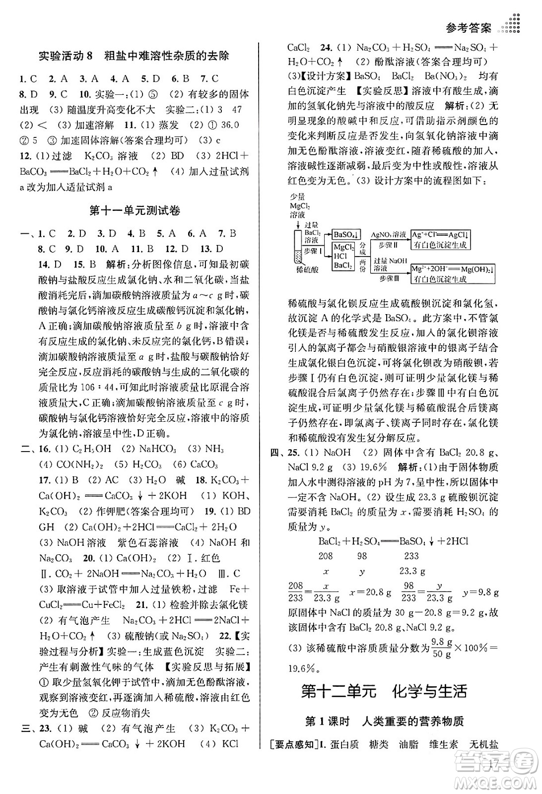 江蘇鳳凰美術(shù)出版社2024年春創(chuàng)新課時作業(yè)本九年級化學(xué)下冊全國版答案