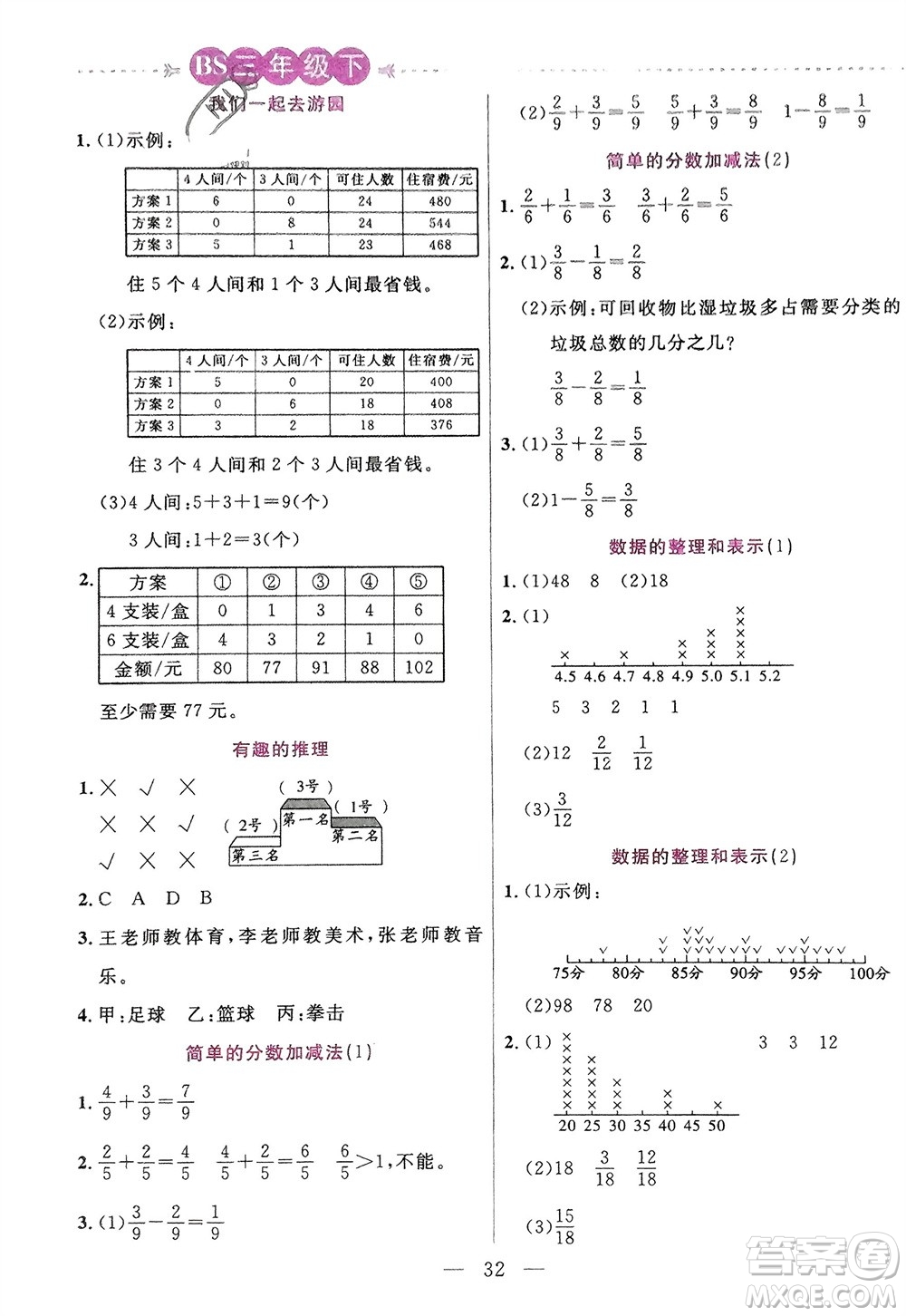 陽光出版社2024年春揚帆文化星級口算天天練三年級數(shù)學下冊北師大版參考答案