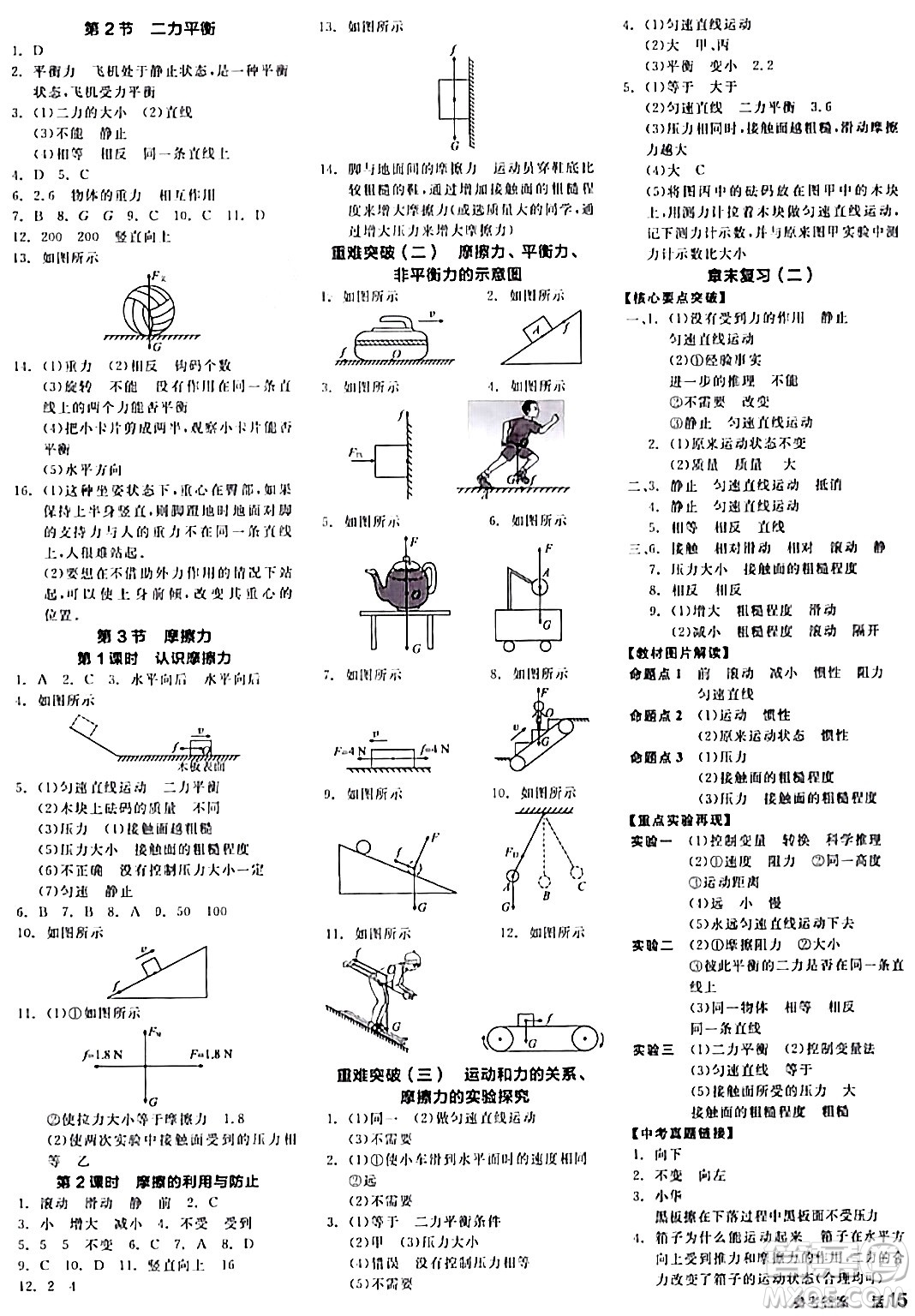 天津人民出版社2024年春全品作業(yè)本八年級物理下冊人教版河南專版答案