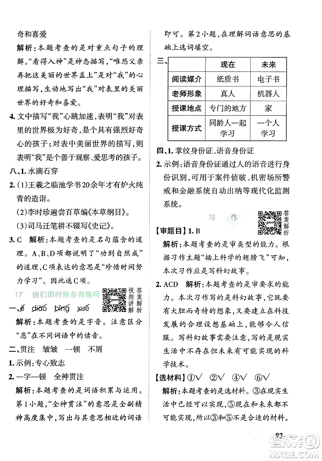 遼寧教育出版社2024年春PASS小學(xué)學(xué)霸作業(yè)本六年級語文下冊人教版答案